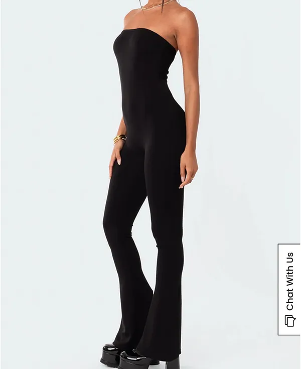 Black Edikted Jumpsuit Strapless Flare Pants - Image 3