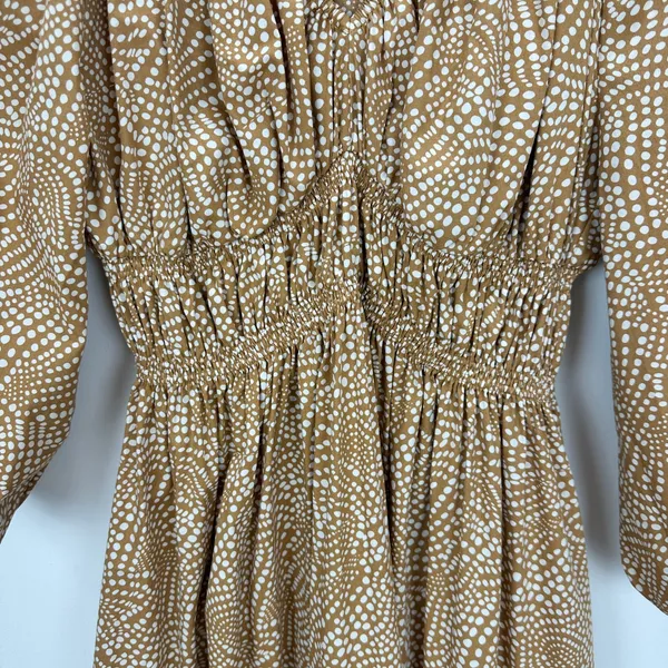 Madewell V Neck Balloon Sleeve Maxi Dress Spiral Dot Tan Smocked Boho US 00 NWT - Image 10