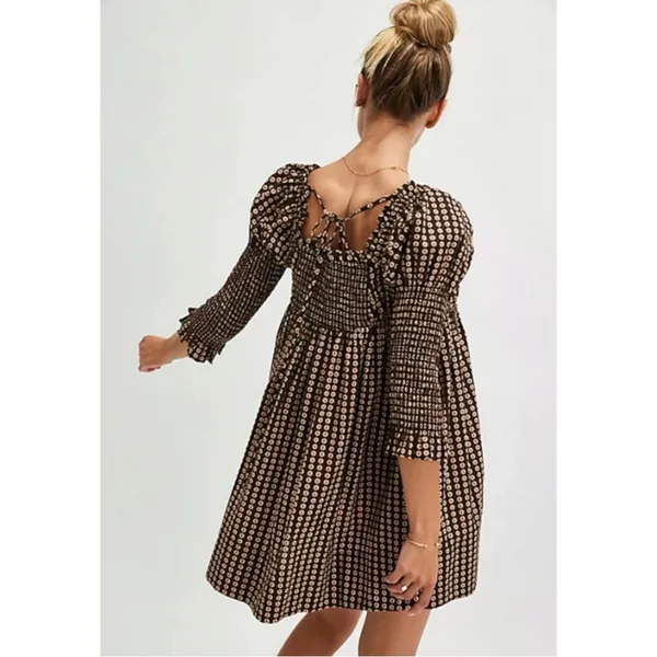 Free People Retro 70s Babydoll Star Dip Mini Dress in Black Combo Size Medium - Image 7