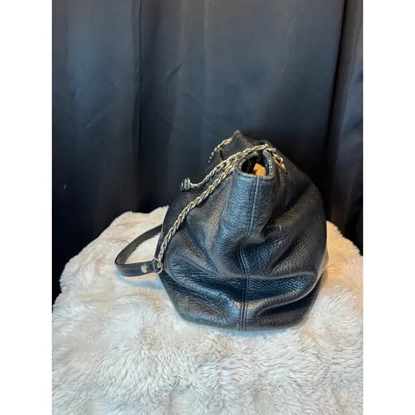 Michael Kors Black Pebbled Leather Chain Shoulder Bag Tote Gold Tone Hardware - Image 4