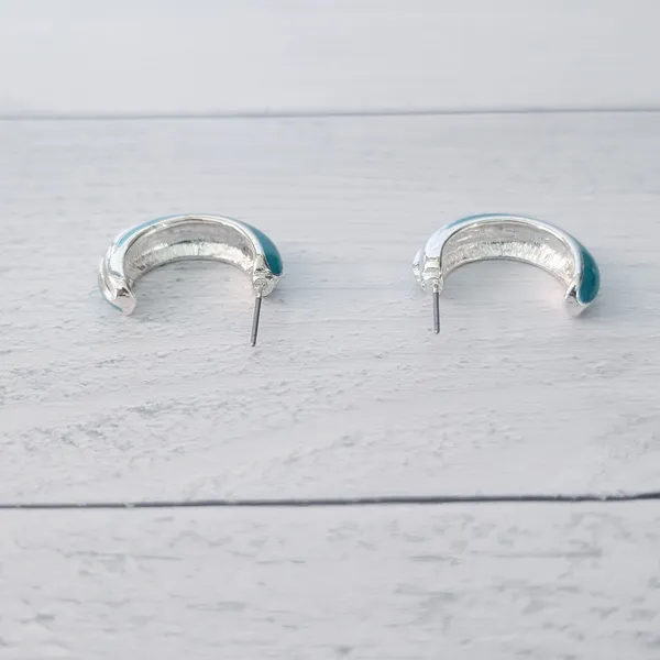 Silver Tone & Turquoise Tone Hoops - Image 5