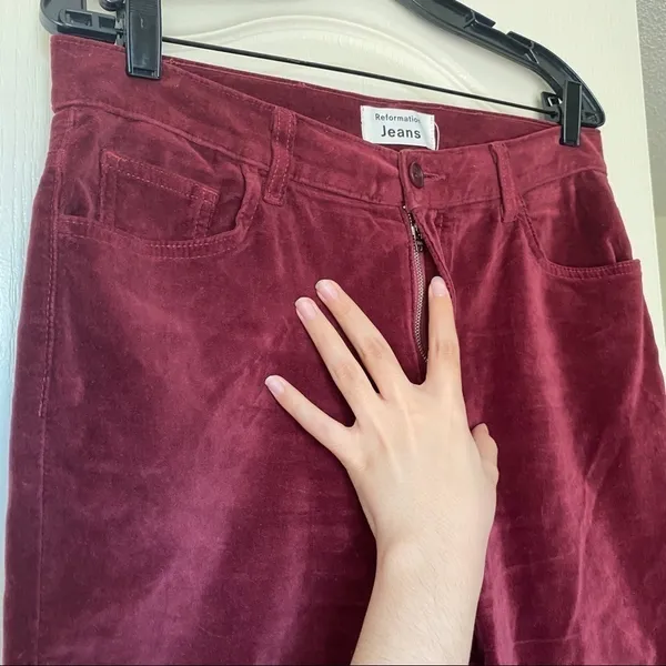 Reformation Pant‎ Rebecca Velvet High Rise Skinny Aubergine 31 GUC - Image 6