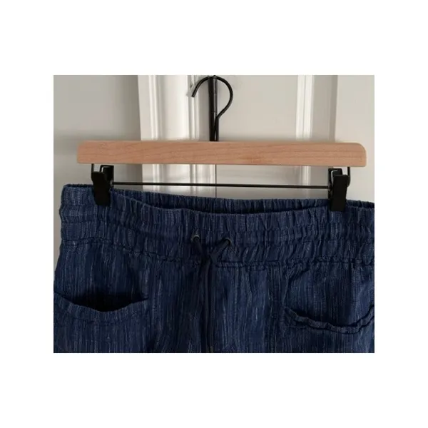 Athleta Cabo 100% Linen Drawstring Textured 4" Shorts Size: 4 Blue - Image 6