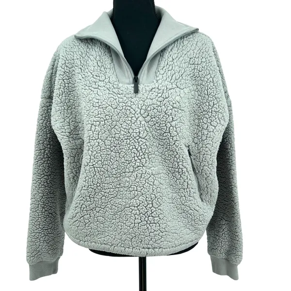 Backcountry Sherpa Fleece‎ Quarter Zip Pullover Sage Gray Medium Gorpcore Cozy - Image 3
