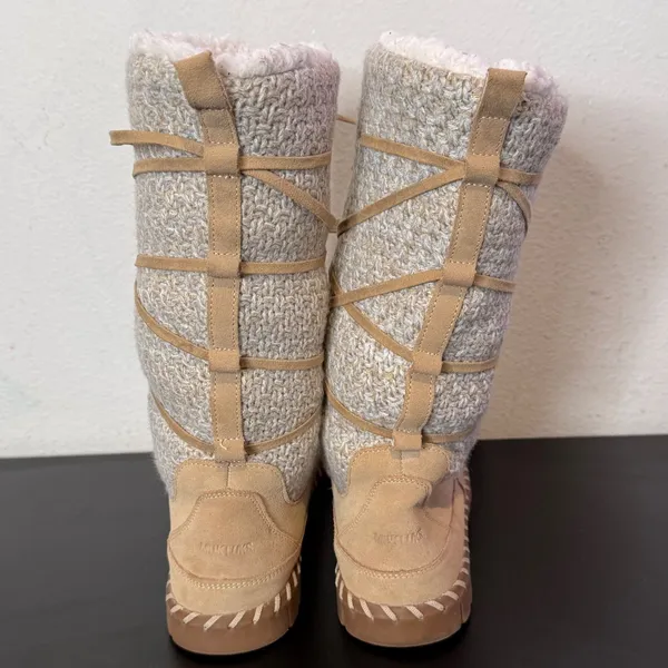 Muk Luks Womens Sweater‎ Knit Boots Mid Calf Size 9.5 Suede Leather Strappy Fur - Image 8