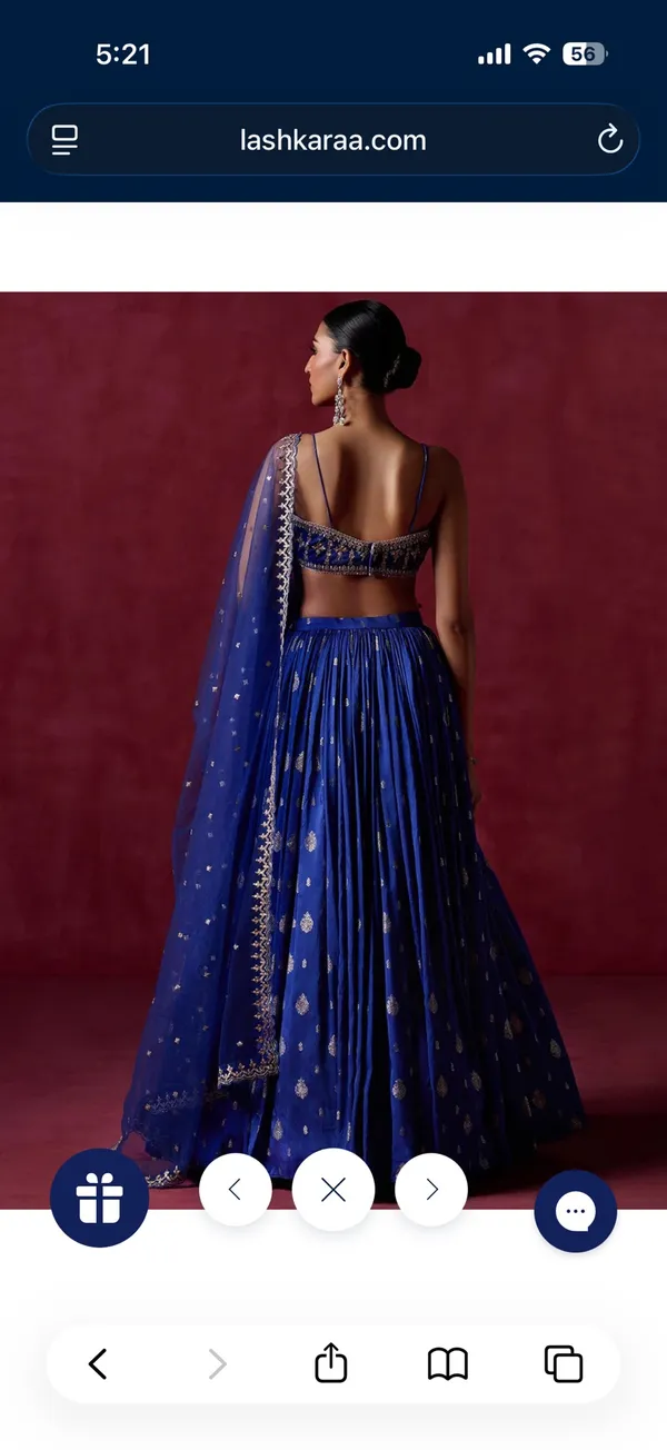Royal Blue Embroidered Brocade Lehenga - Image 3