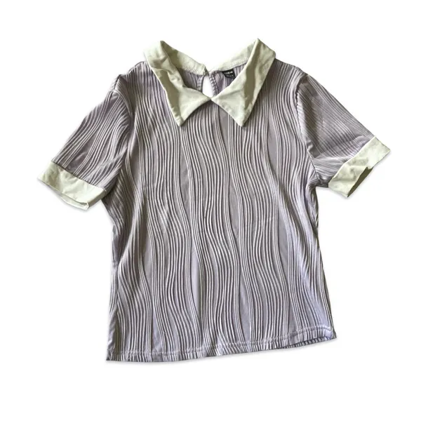 SheIn Mauve Purple Essnce Contrast Collar Keyhole Back Top - Image 6