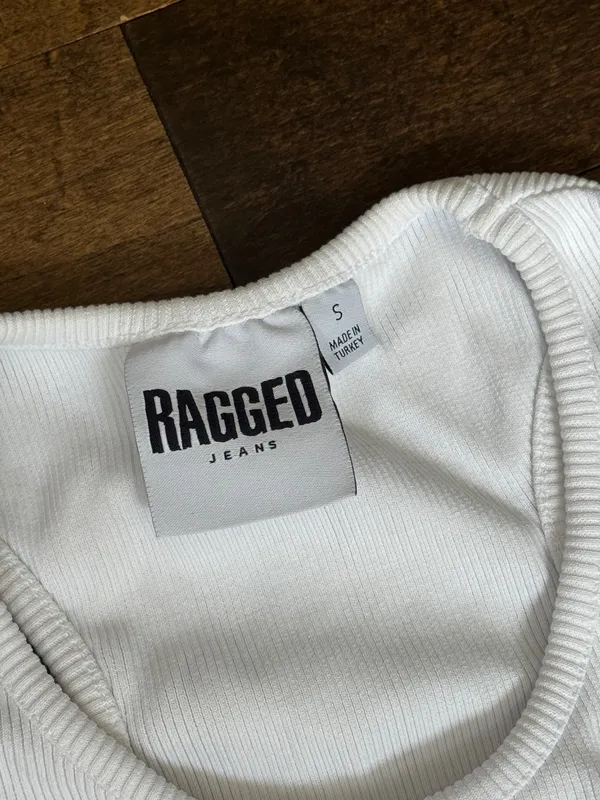 Ragged priest jeans white ribbed tank crop top embroidered logo - Image 4