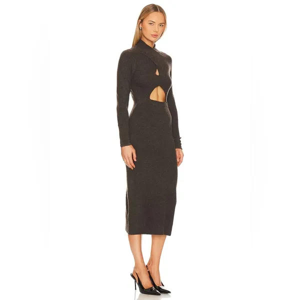 ASTR Spencer Dark Mushroom Cutout Mock Neck Knit Midi Sweater Dress Small NWT - Image 4