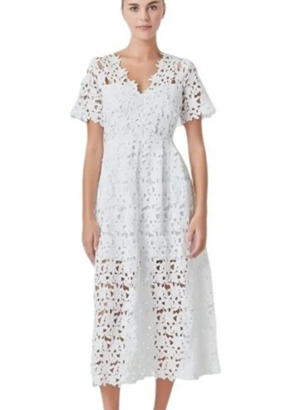 NWT Endless Rose Lace Short Sleeve Midi Dress White Size S - Image 10