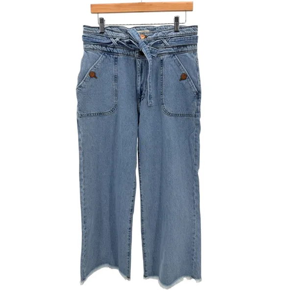 Lola Reese Jeans High Rise Wide Leg Crop Jeans‎ Light Wash Belted Womens Size 30 - Image 4