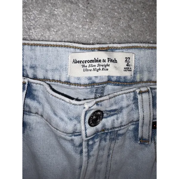 Abercrombie Fitch The Slim Straight Ultra High Rise Light Wash Denim Jeans 27/4s - Image 4