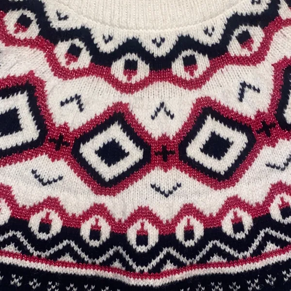 Tommy Hilfiger wool blend Fair Isle Christmas White and Pink Patterned Sweater - Image 3