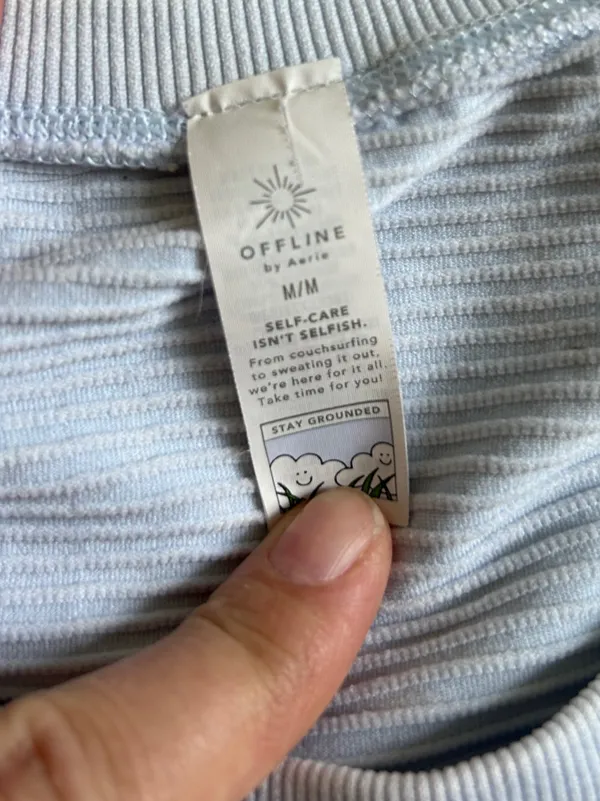 aerie Offline Light Blue Ribbed Short Sleeve Crop Top Activewear Stretch Workout - Image 2