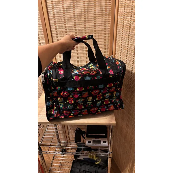 & Other Stories Adorable Colorful Owl pattern zippered weekender tote duffel gym bag - Image 5