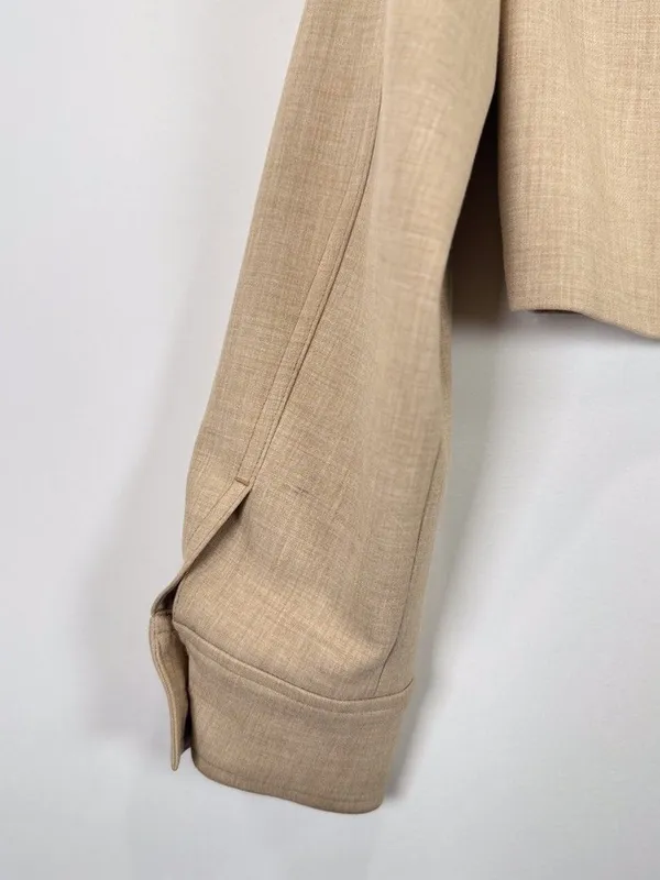 Aritzia Wilfred Womens Jacket Beige Little Cropped Button Up Crepette Stretch XS - Image 12