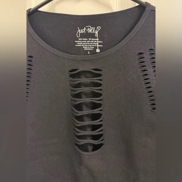 Just Polly Women's Black Cutout Long Sleeve Top - Image 2