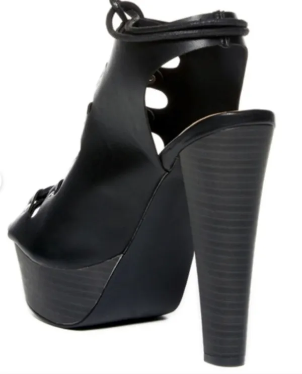 Breckelle's Black Slingback Lace-Up Platform Heels - Image 4