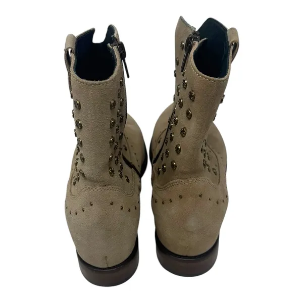 Kanna Studded Suede Ankle Boots Beige Leather Western Style Size 38/8 - Image 3