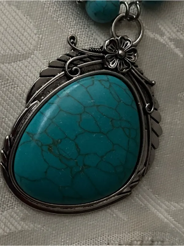 Paparazzi Necklace & Earrings Set Home Sweet Homestead Oblong Turquoise Pendant - Image 4