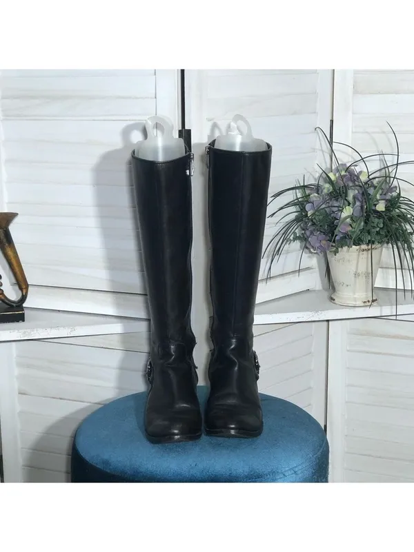 Vince Camuto Black Leather Riding Boots Knee High Size 6.5 - Image 4