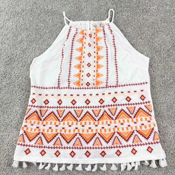 Skies Are Blue Embroidered Halter Top Womens M Tassel‎ Boho Southwestern Peasant - Image 3