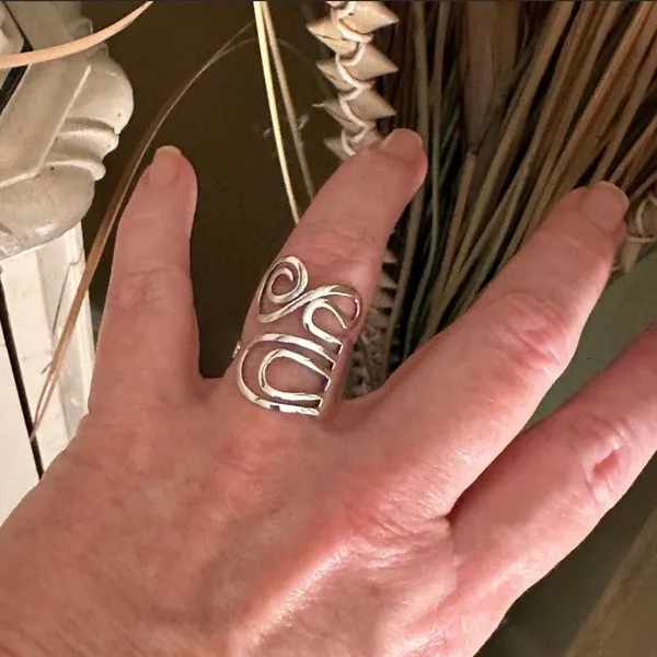 Sterling Silver Swirl Artsy Adjustable Ring Sizes 8,9,10 Silver - Image 3