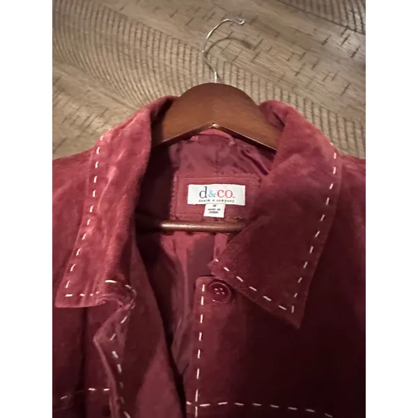 Vintage Denim & Co. Burgundy Genuine Suede Leather Jacket M - Image 3