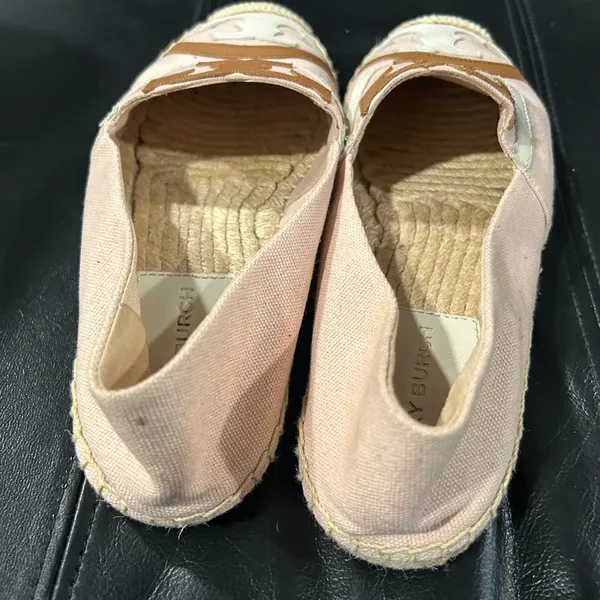 Tory Burch Blush Pink Canvas Espadrilles with Tan & Cream Logo - Image 6