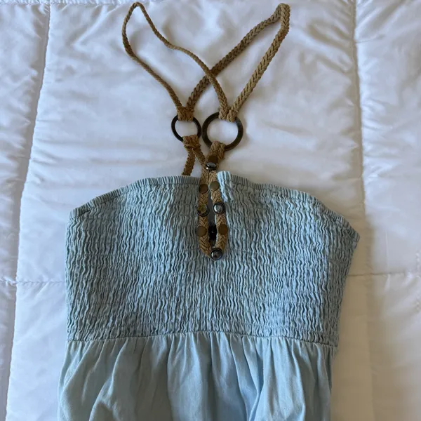 🌊 Mustard Seed Y2K Boho Seafoam Halter Mini Dress | Fairycore Beach Dress - Image 2