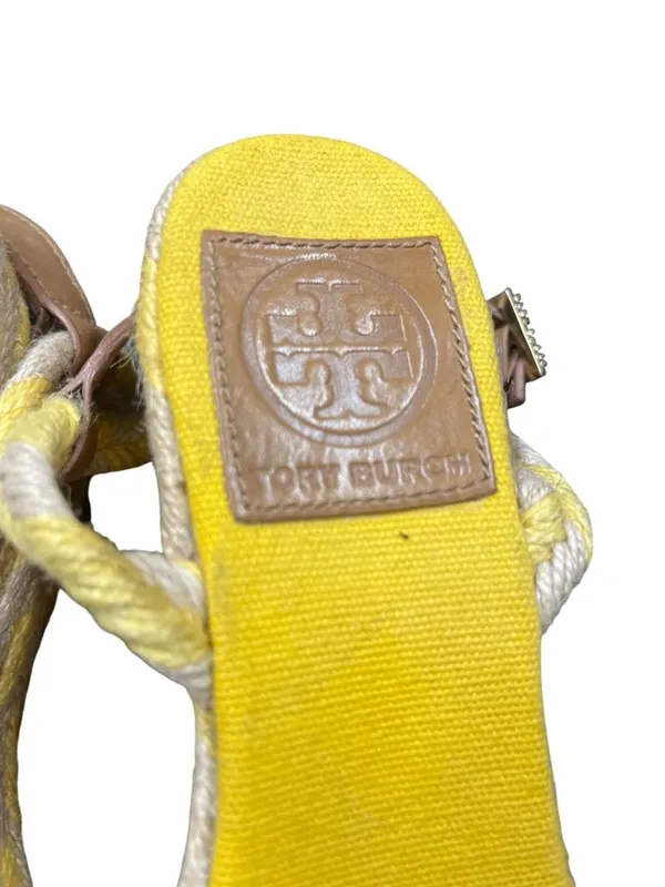 Tory Burch wms yellow strappy herringbone fabric 3" wedge heels sz 6M SKU 10-766 - Image 13