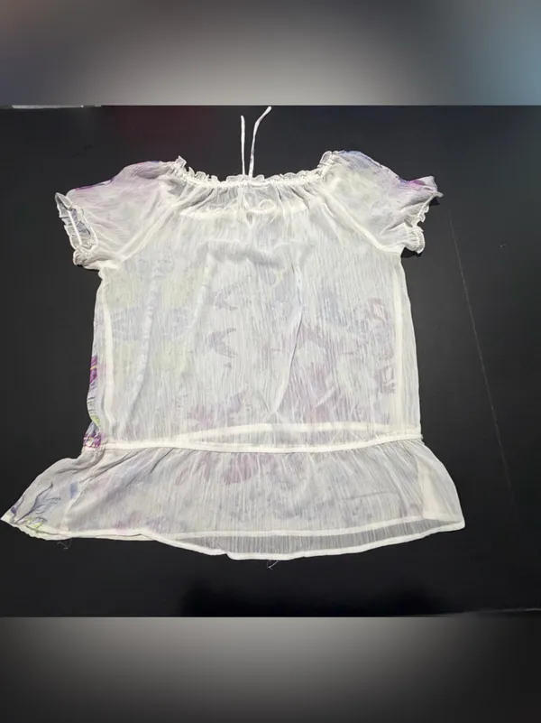 AB Studio White Floral Off-Shoulder Top with‎ Purple & Lime Accents - Image 3