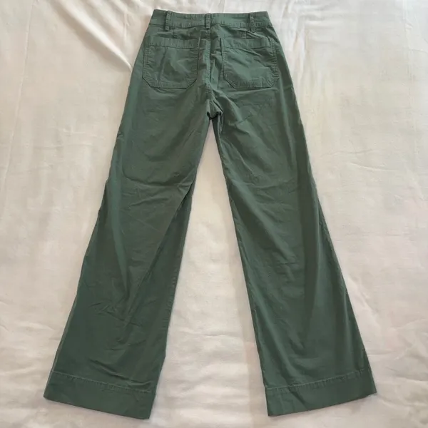 J Crew Lizzie Wide Leg Pants Linen Cotton Olive Green Womens 25 Patch Pockets - Image 11