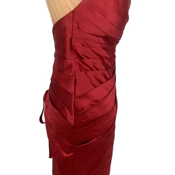 Glam Strapless Red Satin Pleated Cocktail Dress Corset Back M Hoco Bridesmaid - Image 4