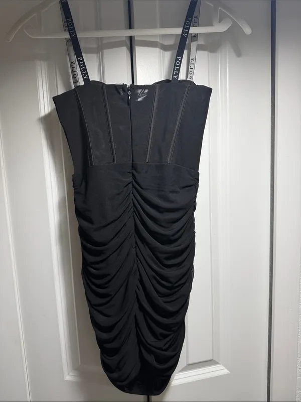 Oh Polly Black Ruched Corset Mini Dress - Size 2 - Mesh Bodycon - Image 4