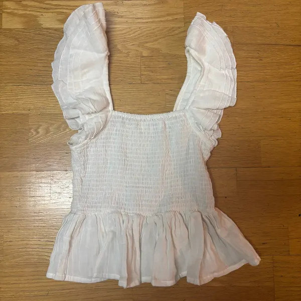 Mille Athena Gauzy Smocked Ruffles Coastal Resortwear Luxury Vacation Top XS - Image 7