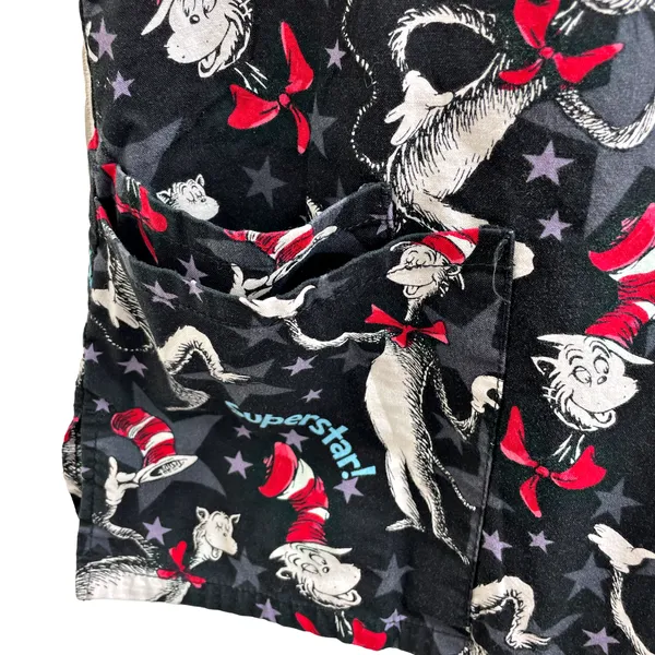 Dr. Seuss Cat in the Hat Superstar! Black Scrub Top MED Character Peds - Image 5
