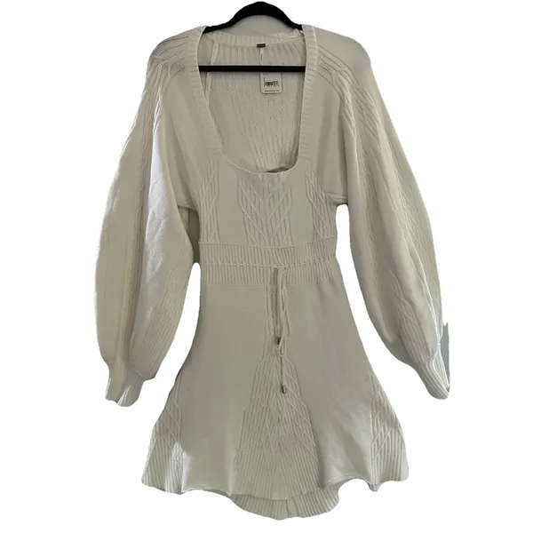Free People Emmaline Sweater Dress Ivory Cable Knit Open Back NWT L - Image 2
