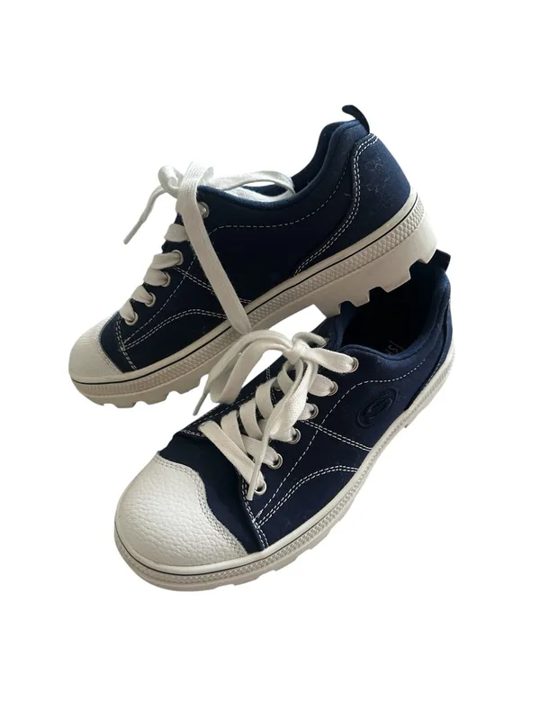 Skechers Women's 7 Navy Blue White Cap Toe Lace Up Trainers‎ Casual Sneakers - Image 4