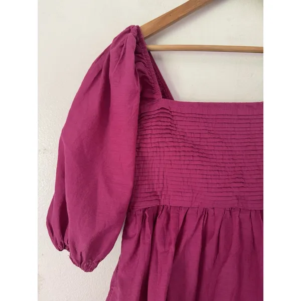 Abercrombie & Fitch Ruched Puff Sleeve Poplin Mini Dress Purple - Image 4