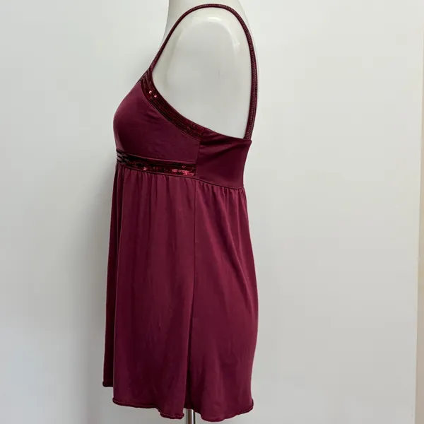 Express Camisole Medium Burgundy Sequin Empire Waist Babydoll Tank Top - Image 4