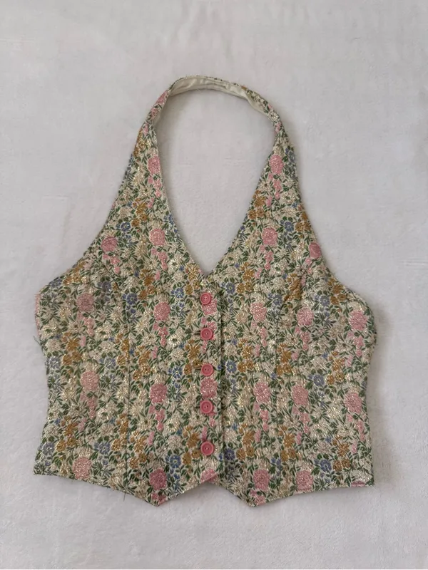 Fairycore Floral Brocade Halter Vest Whimsy Goth Cottagecore Boho Top - Image 2