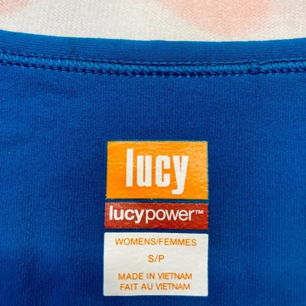 Lucy Power Athletic Top Womens Small Blue V-Neck Short Sleeve Supplex Yoga Shirt - Image 3