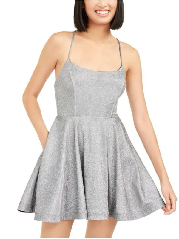 Speechless Glitter Homecoming Skater Mini Dress – Silver – 5 - Image 2