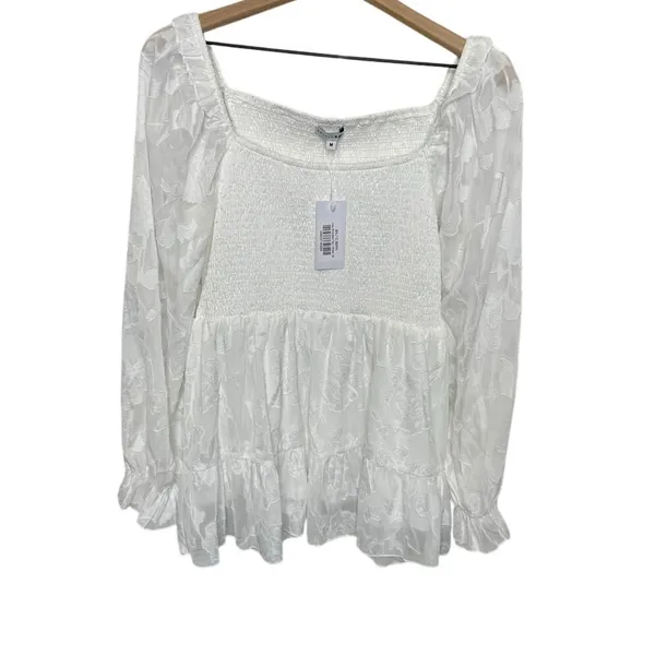 NWT BALTIC BORN Women's Med Ines Smocked Peplum Top White Fairy Romantic - Image 2