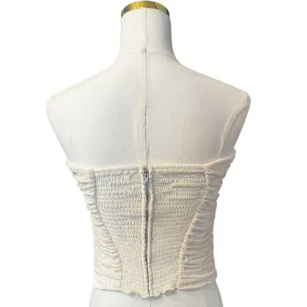 Reformation Cream Ivory Silk Blend Ruched Velvet Tube Top Corset Bustier Size 4 - Image 3