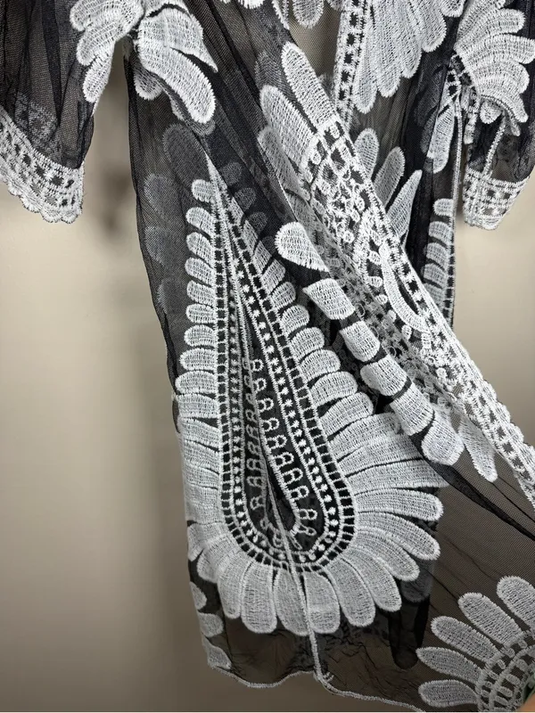 Rebellion Ember Black Sheer Crochet Kimono Embroidery Duster Whimsigoth Western Boho - Image 7