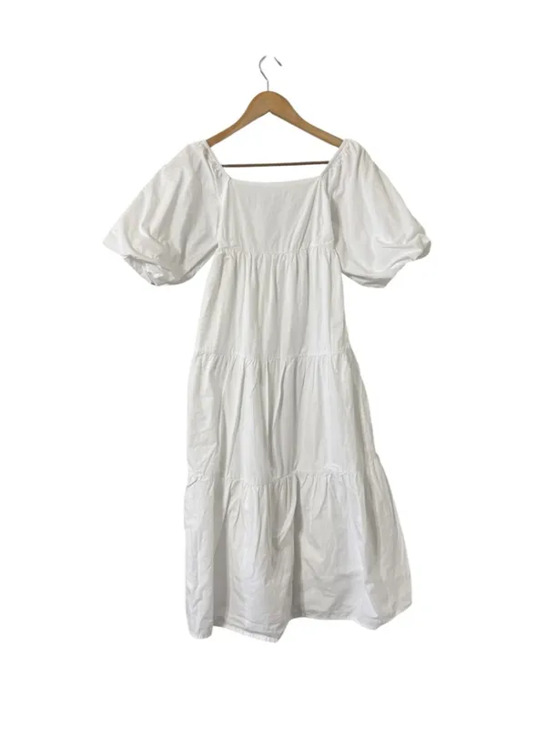 FAITHFULL THE BRAND Kiona Puff Sleeve Smocked Cotton Tiered Midi Dress - Image 4