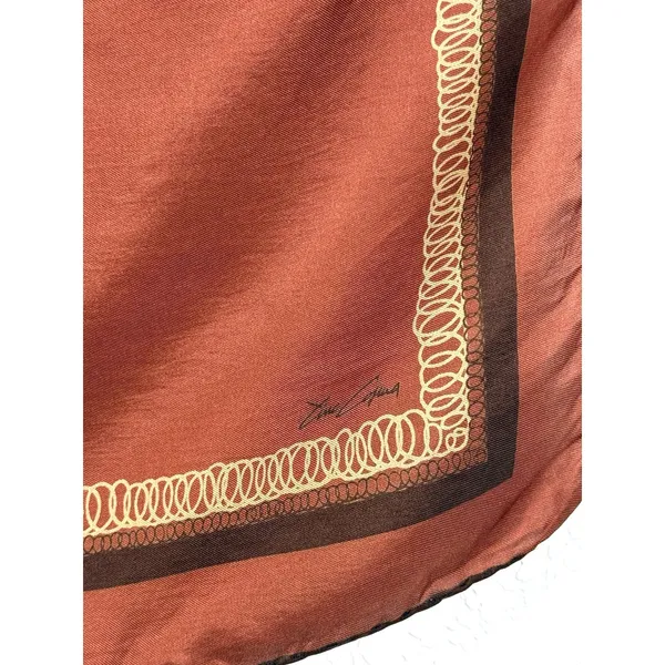 Vintage Tino Cosma 100% Silk Scarf 18” Square Rust Brown Chain Print Hand Rolled - Image 3