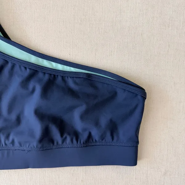 Fourlaps Sports Bra Womens Medium Navy Blue One Shoulder Double Strap Activewear - Image 5
